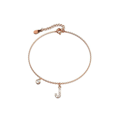 Solid 925 Sterling Silver Initial Crystal Personalised Alphabet Letter Bracelet Rose Gold Filled